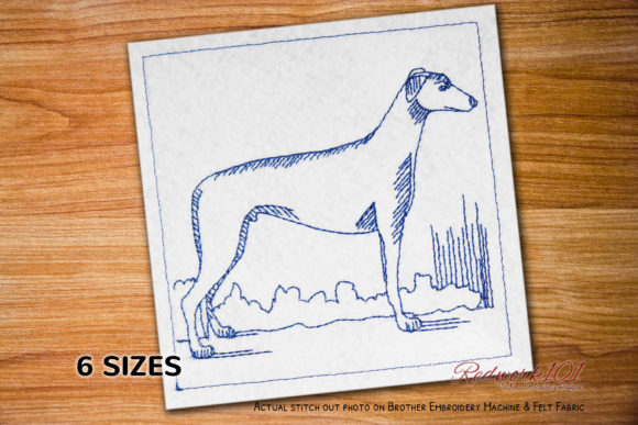 A Greyhound Dog on Nature Frame Redwork