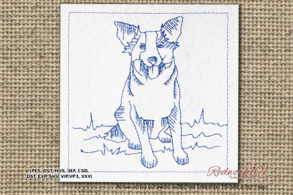 Australian Shepherd Dog Redwork: A Heartwarming Embroidery Design for Personalized Gifts