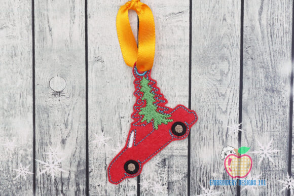 Christmas Car with Tree Ornament: A Festive Machine Embroidery Design