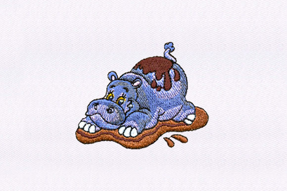 Hippo Playing in Mud: A Playful Embroidery Design for Real Projects