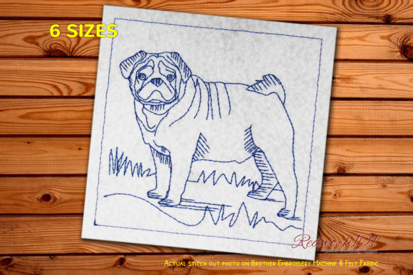 Pug Dog Lineart: A Versatile Embroidery Design for Boutique Apparel